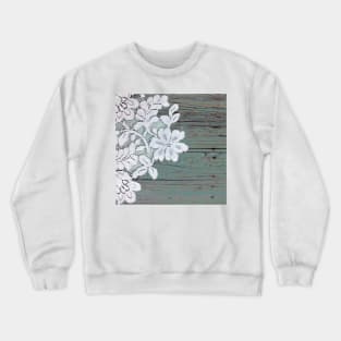 Parisian white lace Bohemian western country blue barn wood Crewneck Sweatshirt